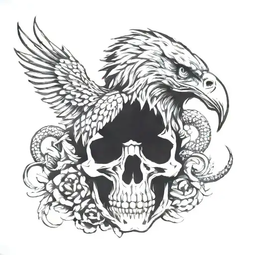 skull, eagle and snake for thigh tattoo design idea