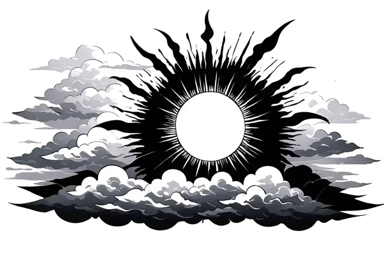 sun shining clouds tattoo design idea