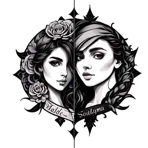 gothic alternative dark matching tattoo for a gemini couple small and simple with both names mahdi and soulayma  tattoo design idea