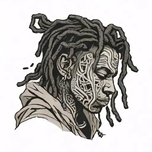 emo,depression,anxiety,darkness,introvert,lonely,suicidal,sad,dark skinned male,dyed short dreads fully hiding face,teen tattoo design idea