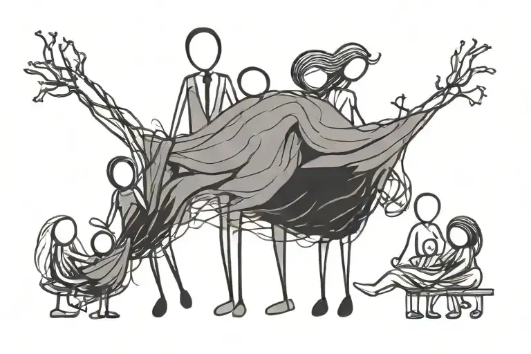 stick figure family of 6. simple. no face tattoo design idea