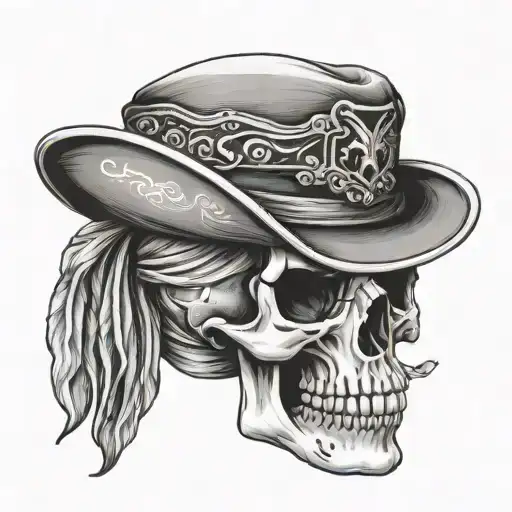 Skull with cavalry hat and bandana  tattoo design idea