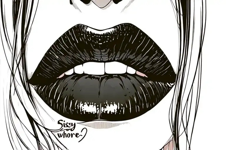 "Sissy whore" open lips tattoo design idea