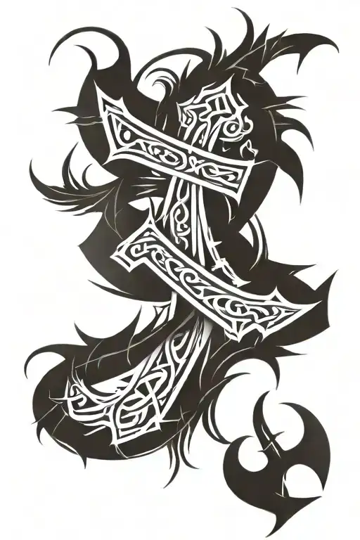 Latín Cross with crown of thorns and John 3:16 scripture intertwined tattoo design idea