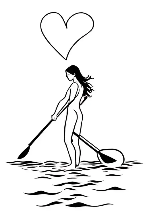 girl on paddleboard in a heart tattoo design idea