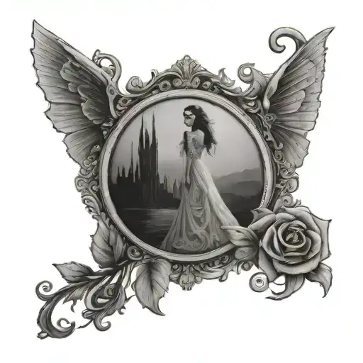scenic view of corpse bride tattoo design idea