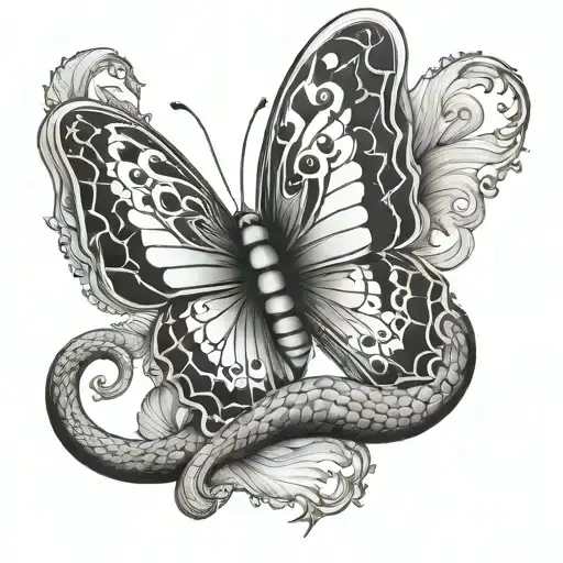 serpent papillon on off tattoo design idea