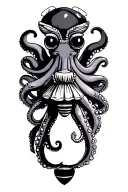 two octopus at top looking down on what's going on with a bumble bee dressed as a waitress tattoo design idea