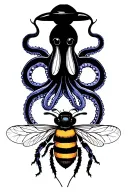 two octopus at top looking down on what's going on with a bumble bee dressed as a waitress tattoo design idea