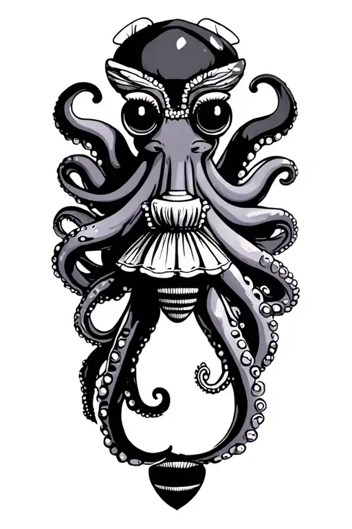 two octopus at top looking down on what's going on with a bumble bee dressed as a waitress tattoo design idea