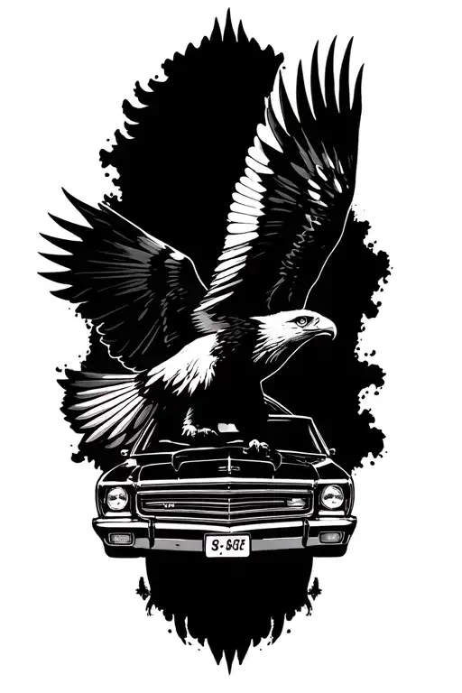 A tattoo of a majestic eagle soaring over a classic car tattoo design idea