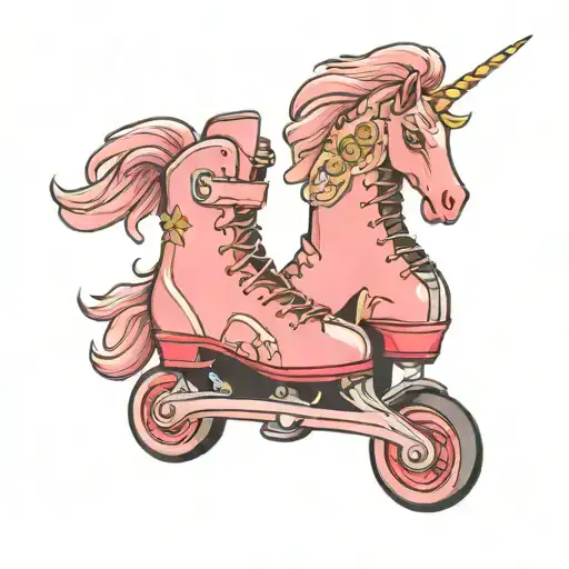 pink roller skates with unicorn tattoo design idea