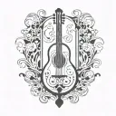 lyre with a broken string, covered with stickers tattoo design idea