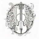 lyre with a broken string, covered with stickers tattoo design idea