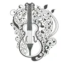 lyre with a broken string, covered with stickers tattoo design idea