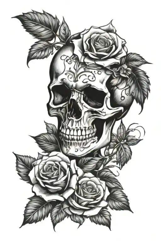Skull and Roses Gothic tattoo design idea