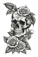 Skull and Roses Gothic tattoo design idea