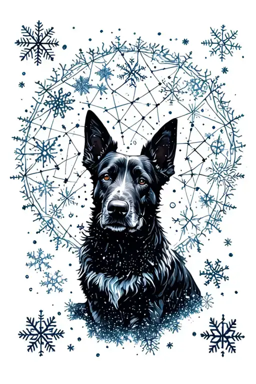 canis major constellation made of snowflakes inside a dog silhouette tattoo design idea