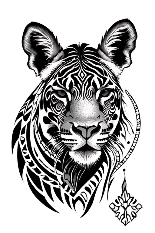 Designing a tattoo featuring lifelike African animals, with an African tribal culture in black and white for the arm tattoo design idea