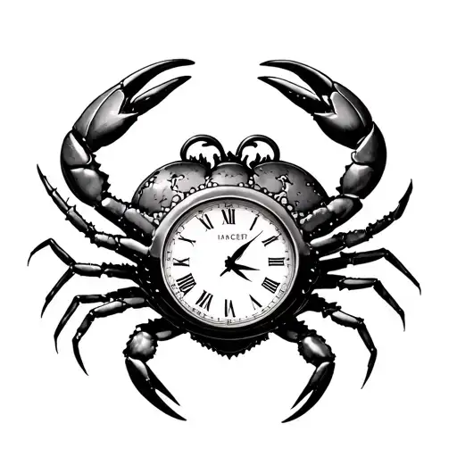 "CANCER" Clocks crab mechanical heart shape tattoo design idea