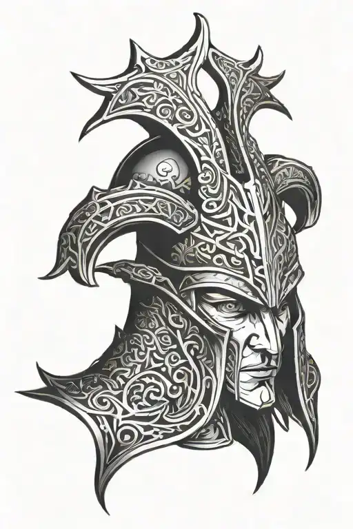 loki helmet with name written tattoo design idea