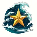 nautical star and waves forming tattoo design idea