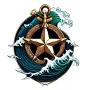 nautical star and waves forming tattoo design idea