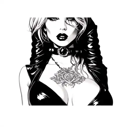 femdom figure in leather tattoo design idea
