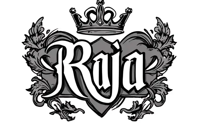 the word "Raja" with a crown in between the R and the J tattoo design idea