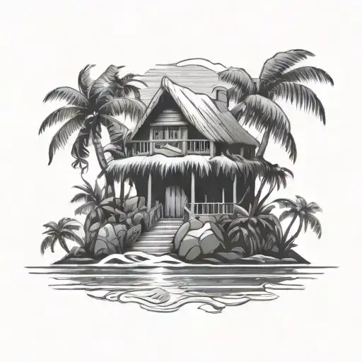 rana tropical island tattoo design idea
