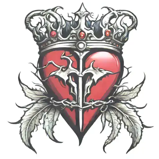 bleeding heart wearing crown of thorns tattoo design idea