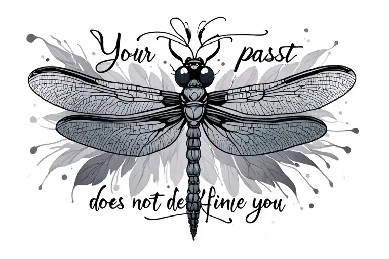 "your past does not define you" and a dragonfly, dainty and simple tattoo design idea