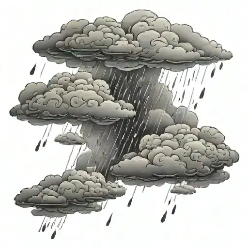 clouds and rain falling realistic tattoo design idea