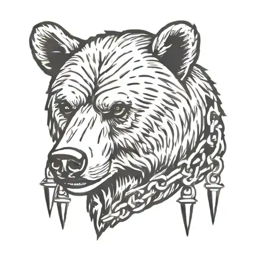 bear head spikes chain tattoo design idea
