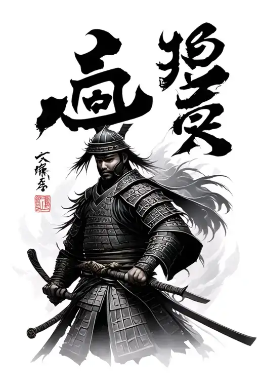 kanji symbol with samurai warrior tattoo design idea