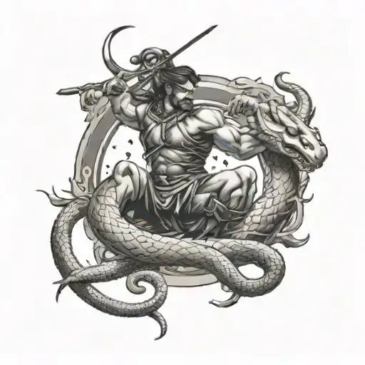 healer Sagittarius battles snake tattoo design idea
