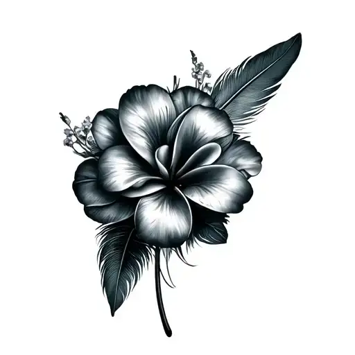 carnation, plumeria floral feather crown tattoo design idea