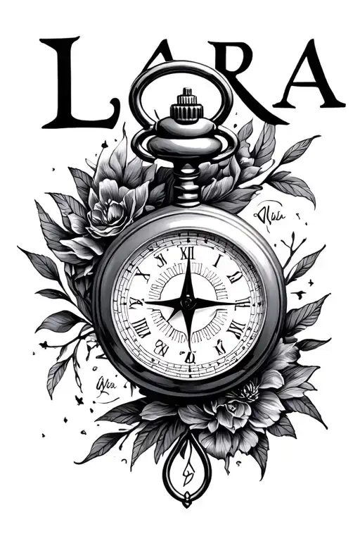 "Lara " Pocket Watch with compass tattoo design idea