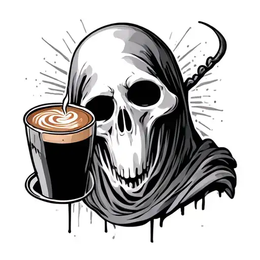 Ghost drinking coffee tattoo design idea