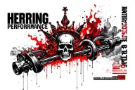 "HERRING PERFORMANCE" SKULL, DAPPER, SUGAR SKULL, TURBOCHARGER, FIRE, ROD AND PISTON, SMOKE, CROWN,  tattoo design idea