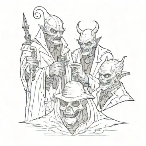 scilent night horror movie villains plotting their next evil tattoo design idea