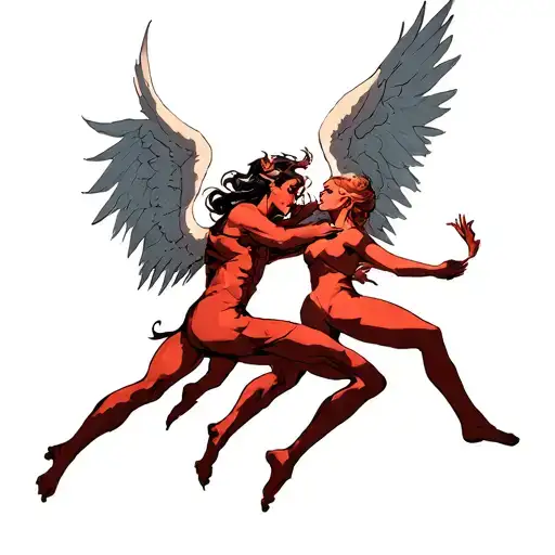angel and demon fight scene tattoo design idea