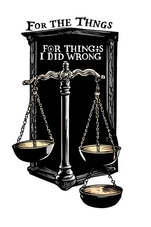 "FOR THE THINGS I DID WRONG" a set of scales symbolizing justice tattoo design idea