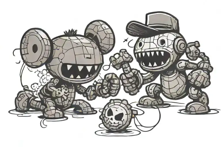 two sackboys playing tattoo design idea