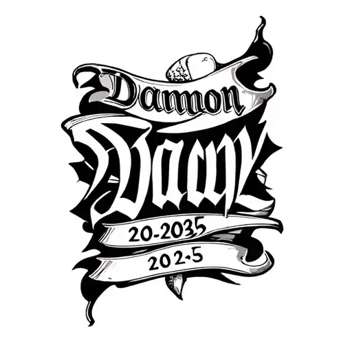 "Damon 2000-2025" clean lines tattoo design idea