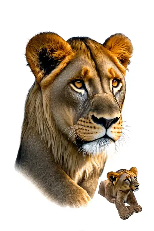 lioness 3 lion cubs tattoo design idea