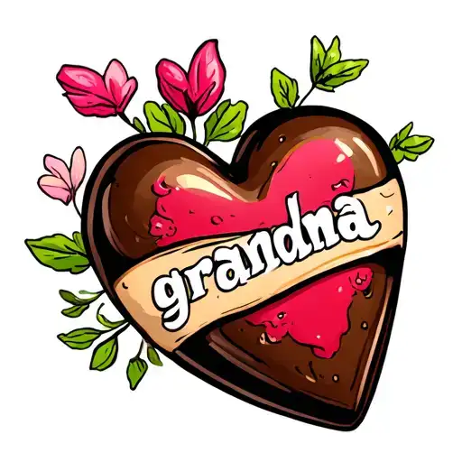 Chocolate heart with the word grandma written inside tattoo design idea