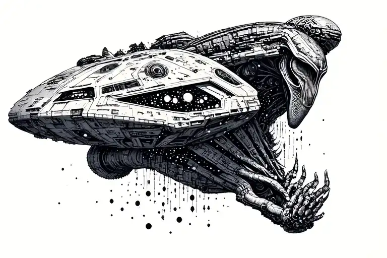 Alien Romulus fall from a spaceship tattoo design idea