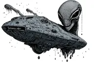 Alien Romulus fall from a spaceship tattoo design idea