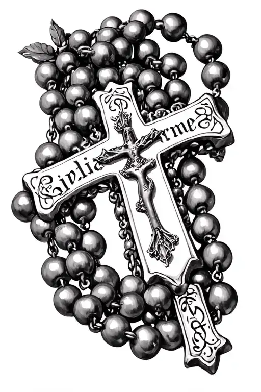 rosary beads and cross with names Giorgia and Florence  tattoo design idea